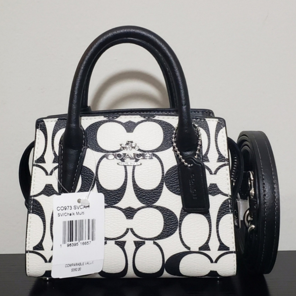 NEW WITH TAGS COACH SIGNATURE BLACK AND WHITE MINI ANDREA CARRYALL CROSSBODY BAG